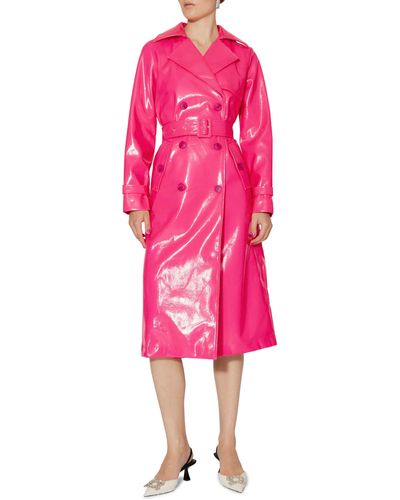 Something New Cleo Faux Leather Trench Coat - Pink
