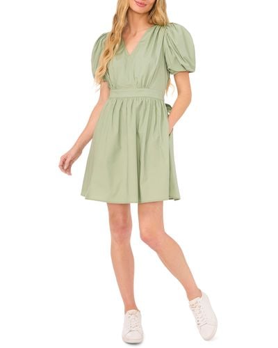 Cece Puff Sleeve Poplin Dress - Green
