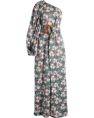 Nackiyé Nackiyè Great Escape Floral One-shoulder Belted Maxi Dress - Gray