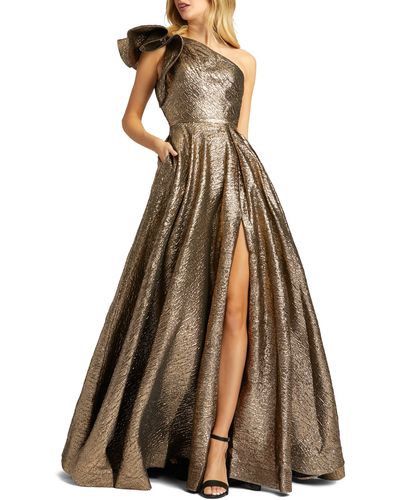Mac Duggal Prom 67297m Ruffled One Shoulder A-line Gown - Brown