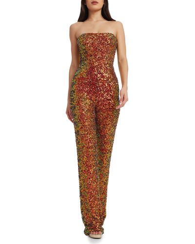 Dress the Population Andy Sequin Strapless Jumpsuit - Brown