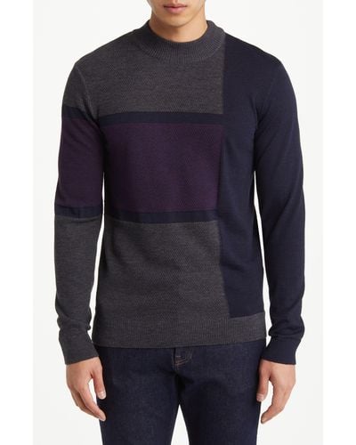 Robert Barakett Sagle Colorblock Wool Mock Neck Sweater - Blue