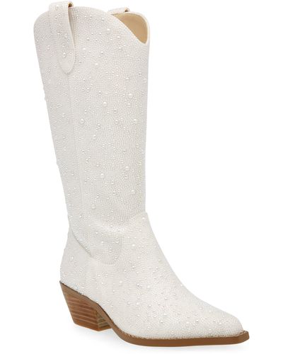 Betsey Johnson Dalas Embellished Western Boot - White