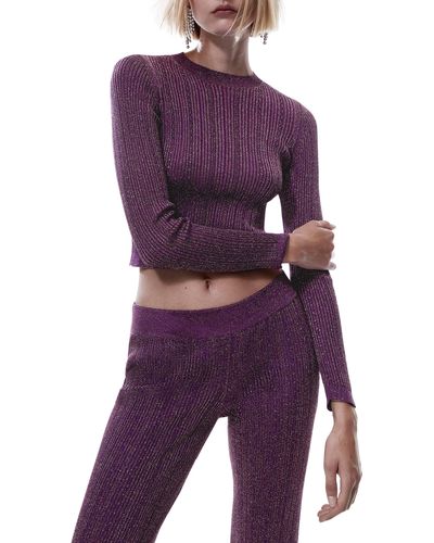 Mango Metallic Crop Sweater - Purple