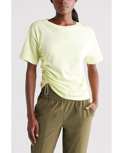 Zella Adjustable Ruched Pima Cotton T-shirt - Yellow