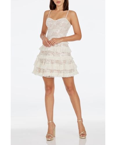 Dress the Population Brynlee Sequin Lace Fit & Flare Minidress - White