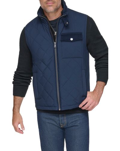Andrew Marc Barnet Water Resistant Quilted Vest - Blue