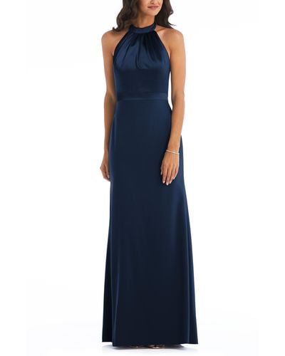 After Six Halter Neck Charmeuse & Crepe Gown - Blue