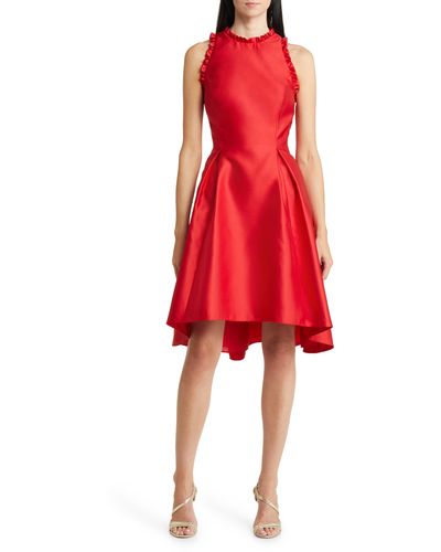 Adrianna Papell Ruffle Pleat Mikado Cocktail Dress - Red