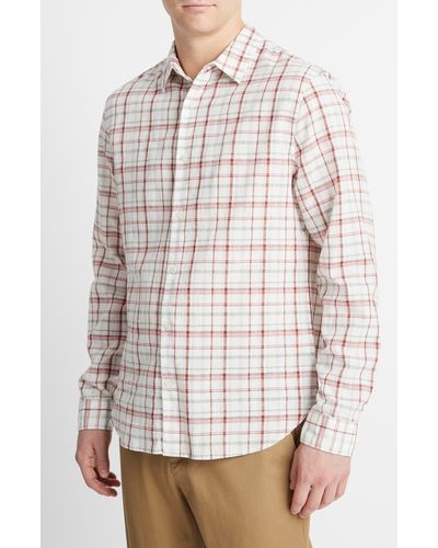 Vince Oakmont Plaid Linen & Cotton Button-up Shirt - White