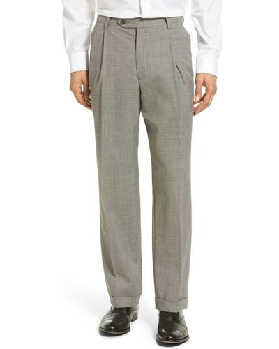 Berle Pleated Houndstooth Wool Pants - Gray