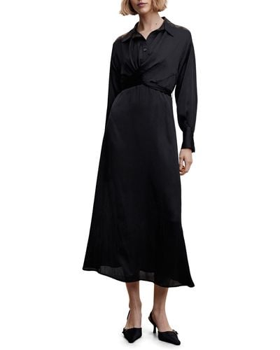 Mango Long Sleeve Button-up Midi Dress - Black