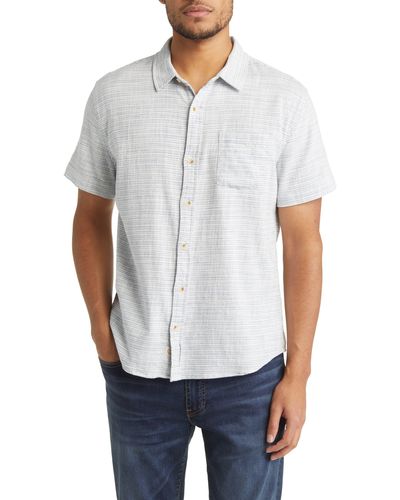 Marine Layer Stripe Short Sleeve Selvage Button-up Shirt - White