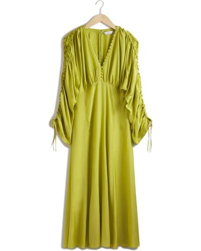 & Other Stories & Aloise Ruched Long Sleeve Maxi Dress - Green
