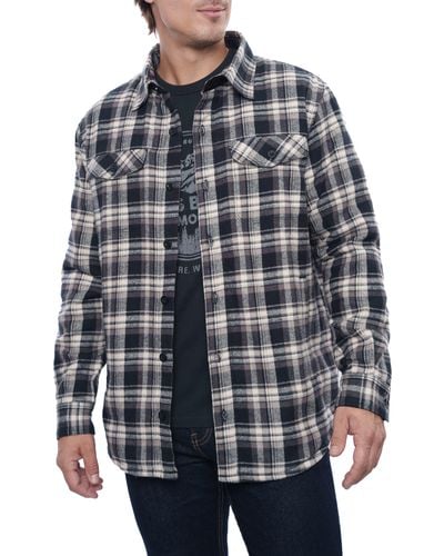 Rainforest Plaid Flannel Faux Shearling Lined Shirt Jacket - Black