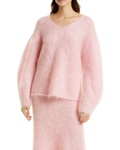 By Malene Birger Hamie V-neck Oversize Mohair & Merino Wool Blend Sweater - Pink