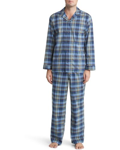 Nordstrom Plaid Poplin Pajamas - Blue
