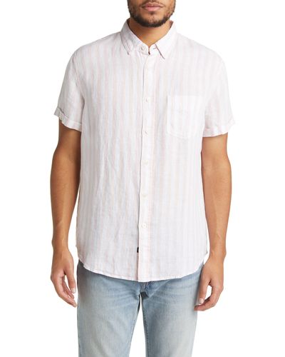 Rails Nice Stripe Short Sleeve Linen Button-up Shirt - White