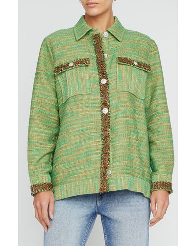 L'Agence Jeanine Cotton Blend Tweed Shirt Jacket - Green
