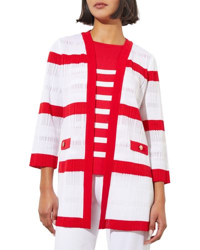 Ming Wang Rib Stripe Sheer Jacket - Red