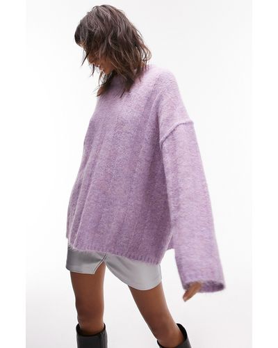 TOPSHOP Fluffy Wide Rib Sweater - Purple