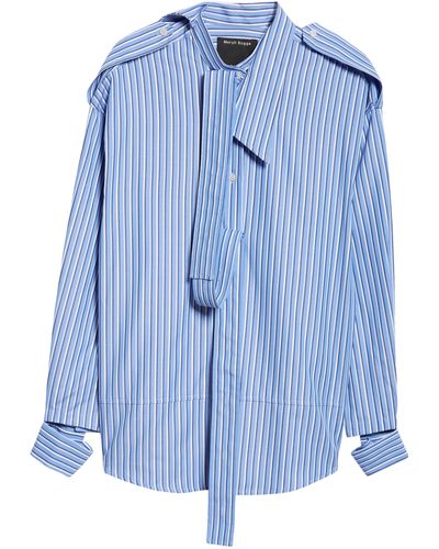 MERYLL ROGGE Deconstructed Stripe Asymmetric Cotton Button-up Shirt - Blue