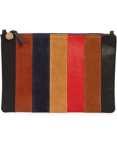Clare V. Stripe Leather Clutch With Tabs - Red