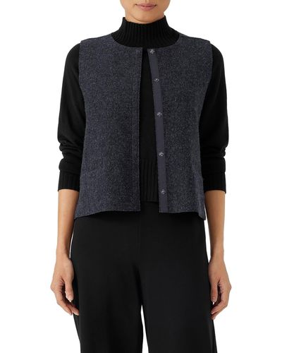 Eileen Fisher Round Neck Wool Vest - Black