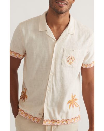 Marine Layer Embroidered Stretch Cotton Camp Shirt - Natural