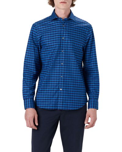Bugatchi Classic Fit Check Stretch Cotton Button-up Shirt - Blue