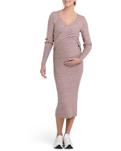 Ripe Maternity Heidi Long Sleeve Maternity/nursing Dress - Pink