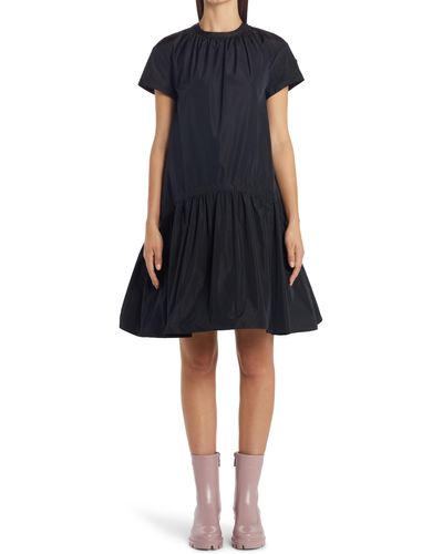 Moncler Short Sleeve Dropwaist Taffeta Dress - Black