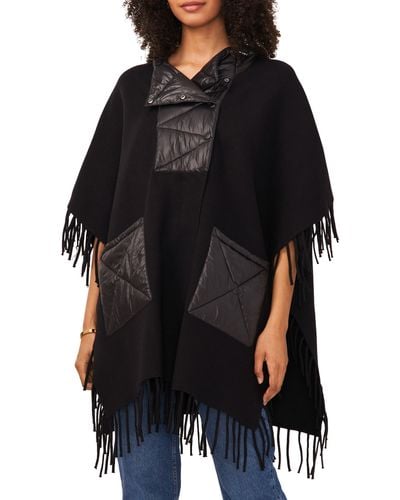 Vince Camuto Hoodie Cape With Fringe - Black