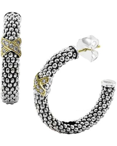 Lagos X Diamond & Caviar Hoop Earrings - Metallic