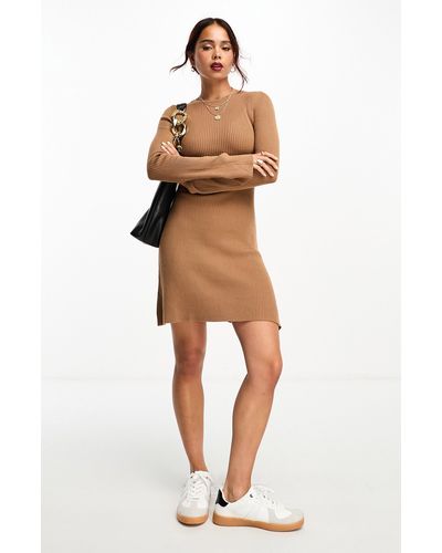 ASOS Long Sleeve Fit & Flare Sweater Dress - Natural