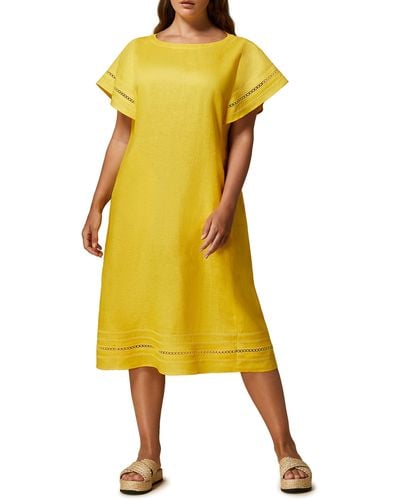 Marina Rinaldi Bartolo Stitch Linen Dress - Yellow