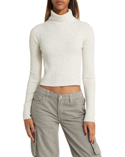 BP. Rib Crop Turtleneck Sweater - White