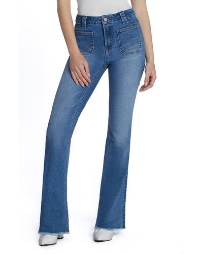 HINT OF BLU Patch Pocket Flare Jeans - Blue