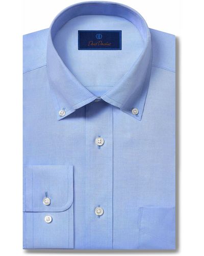 David Donahue Regular Fit Pinpoint Oxford Non-iron Dress Shirt - Blue
