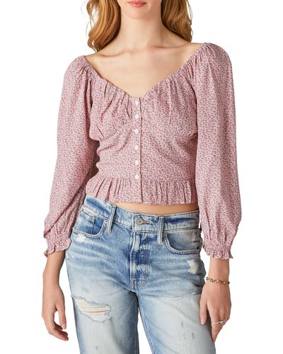 Lucky Brand Floral Smocked Button-up Blouse - Red