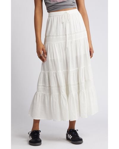 BP. Tiered Cotton Maxi Skirt - White