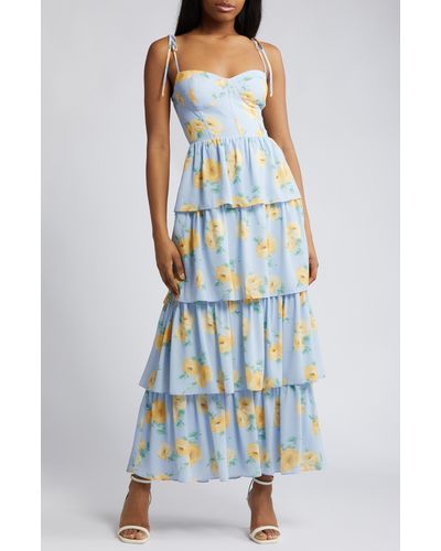 Wayf The Lexi Floral Tiered Maxi Dress - Blue