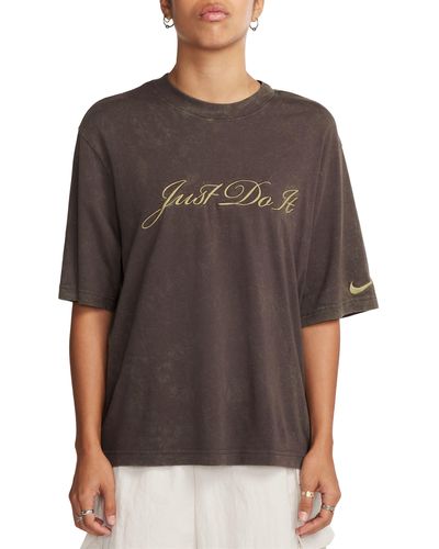 Nike Just Do It Boxy Embroidered T-shirt - Brown