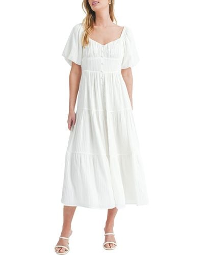 All In Favor Puff Sleeve Tiered Midi Dress In At Nordstrom, Size X-large - White