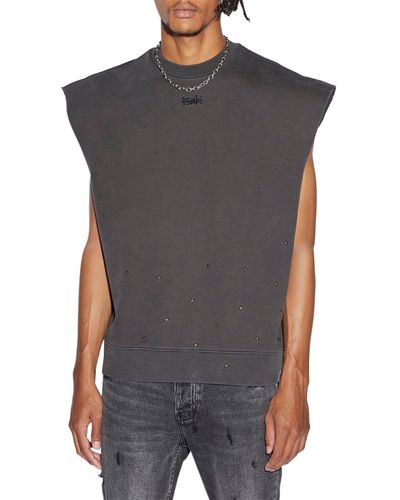 Ksubi Jupiter Slash Studded Sleeveless Cotton Sweatshirt - Gray