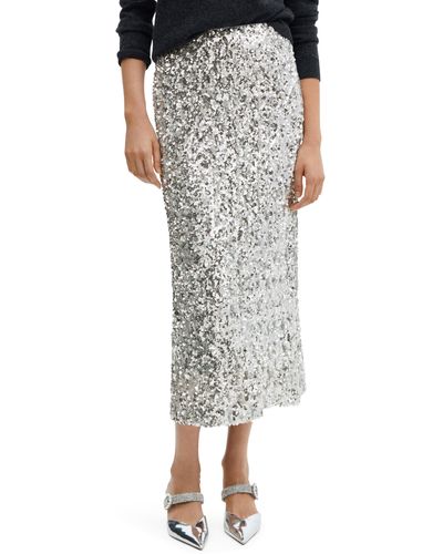Mango Sequin Midi Skirt - Gray