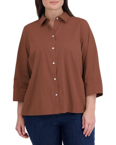 Foxcroft Sandra Cotton Blend Button-up Shirt - Brown