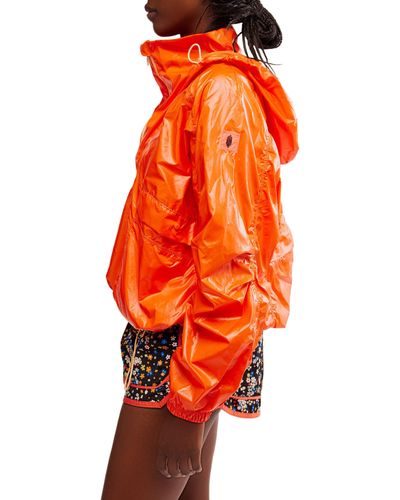 Free People Spring Showers Water Resistant Packable Rain Jacket - Orange