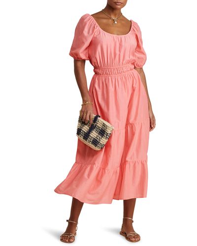 Vineyard Vines Puff Sleeve Tiered Cotton & Silk Maxi Dress - Pink