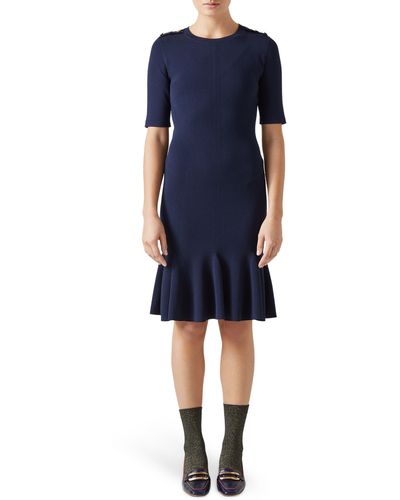 LK Bennett Annmarie Ribbed Sweater Dress - Blue